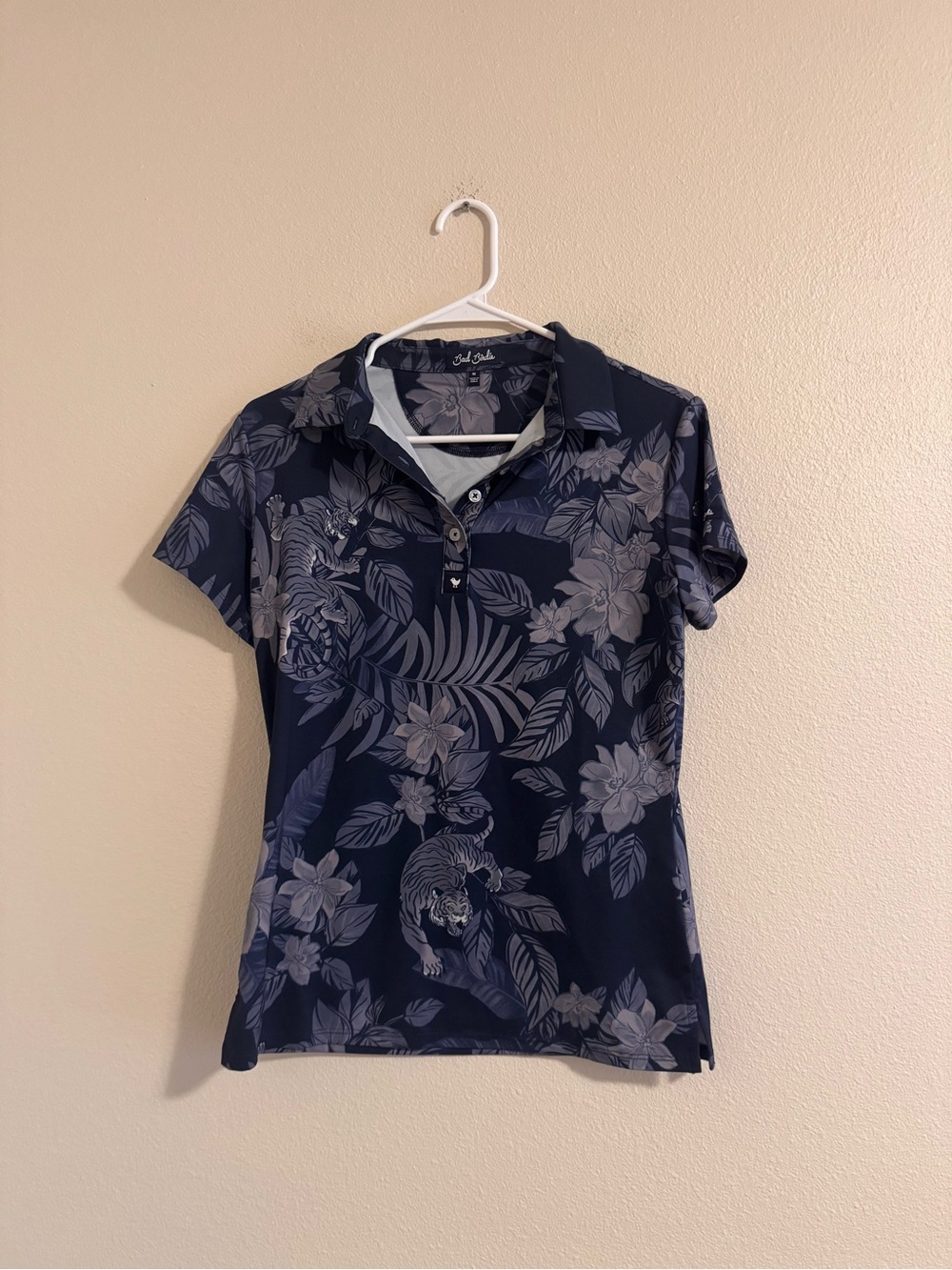 Bad Birdie Navy Floral & Tiger Print Polo Shirt